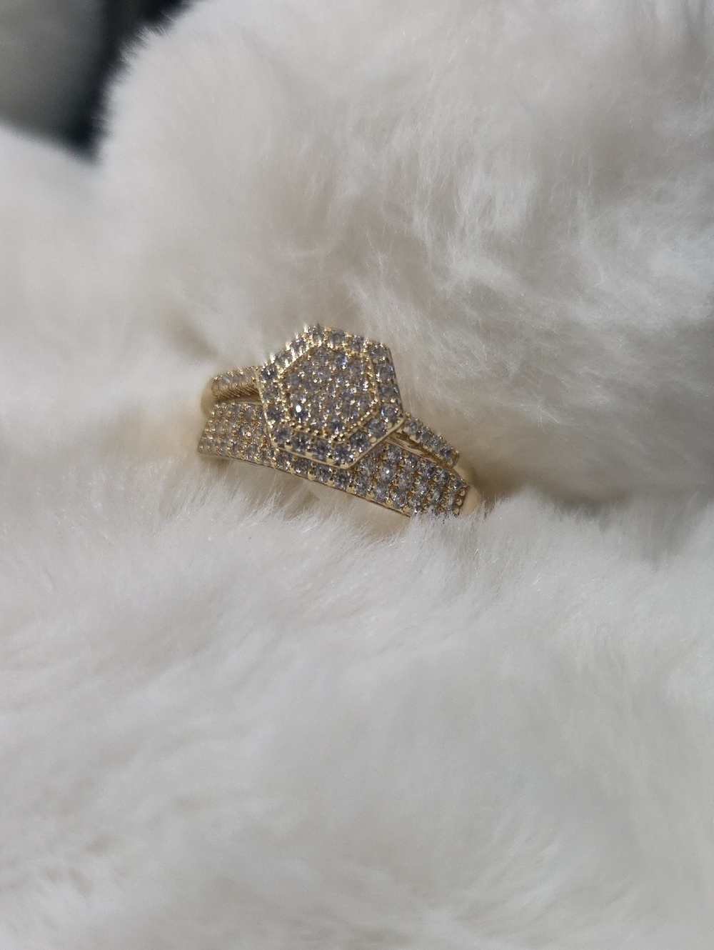 14k Gold Plated Pave Hexagon Bridal Ring Set - Unbranded